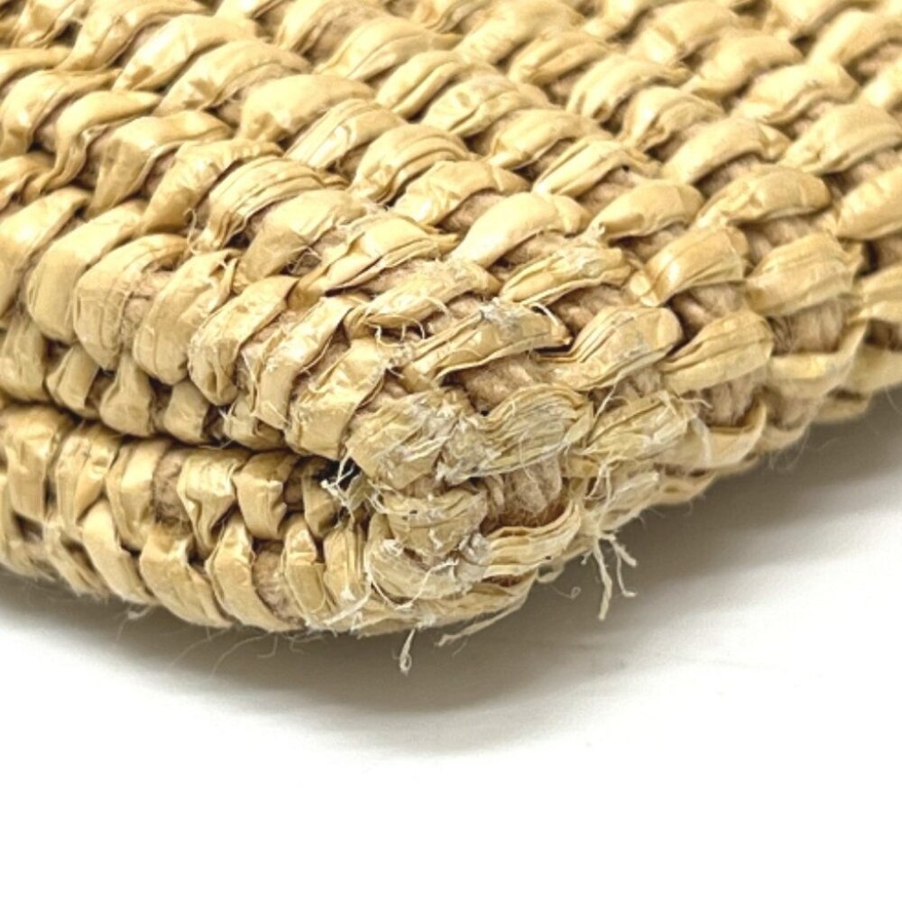 FENDI 8N0149 straw logo Pouch Clutch bag Raffia / Leather Beige/Black - Picture 12 of 15